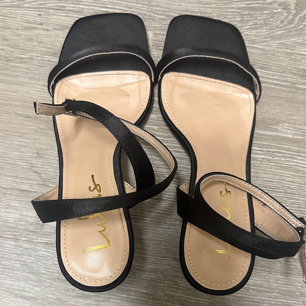 Lulu's Tuscano Black Satin Ankle Strap High Heel Sandals - Picture 6 of 9